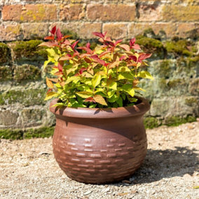 Primrose Rib Textured Fibrecotta Tall Round Planter In Brown 34cm