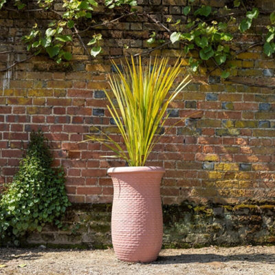 Primrose Rib Textured Fibrecotta Tall Round Planter In Dust Pink 33cm