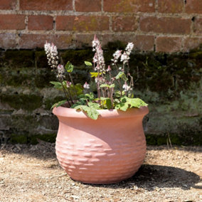 Primrose Rib Textured Fibrecotta Tall Round Planter In Dusty Pink 53cm