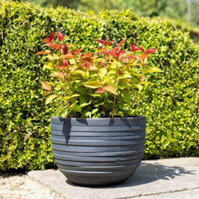 Primrose Ribbed Textured Fibrecotta Round Planter In Charcoal 20cm