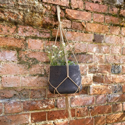 Primrose Round Cement Wall or Ceiling Hanging Plant Pot in Brown 17cm