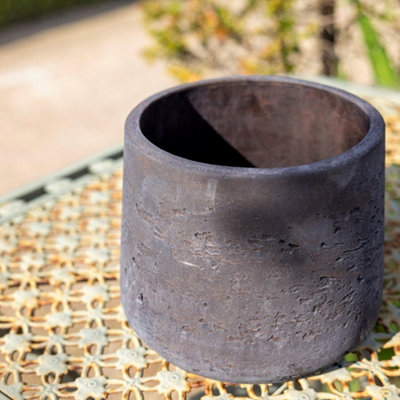 Primrose Round Cement Wall or Ceiling Hanging Plant Pot in Brown 17cm - 3