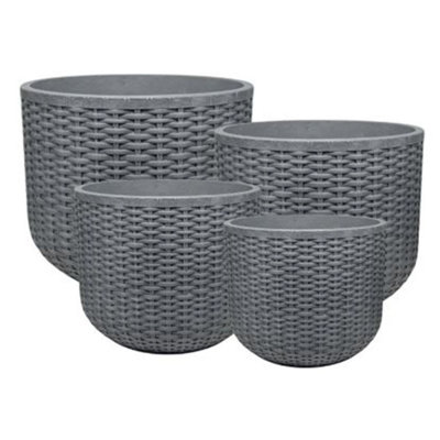 Primrose Round Charcoal & Grey Rattan Effect Patio Planter in Charcoal ...