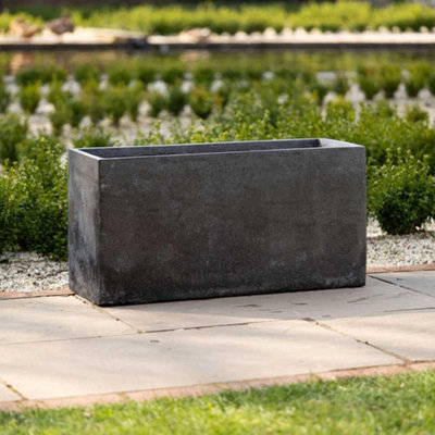 Primrose Set of 2 Black Trough Handmade Fiberstone Planters 80cm