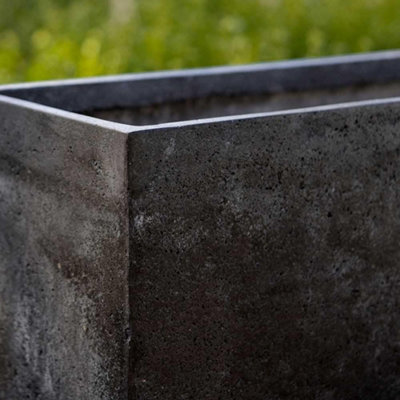 Primrose Set of 2 Black Trough Handmade Fiberstone Planters 80cm - 3