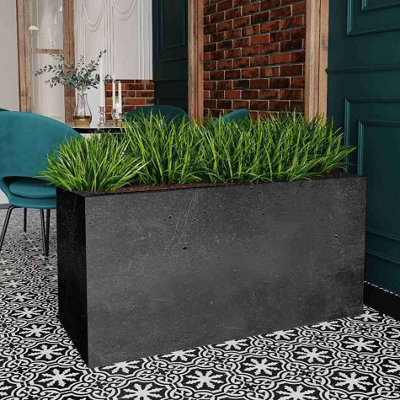 Primrose Set of 2 Black Trough Handmade Fiberstone Planters 80cm - 4