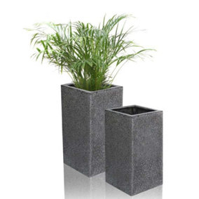 Primrose Set of 2 Poly-Terrazzo Black Tall Cube Outdoor Planters 60cm