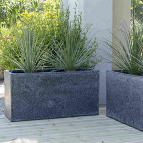 Primrose Set of 2 Poly-Terrazzo Black Trough Indoor Outdoor Planter 100cm