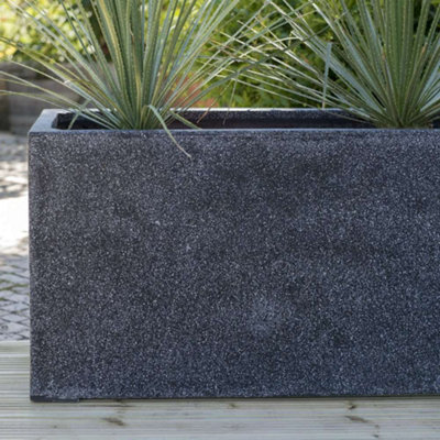 Primrose Set of 2 Poly-Terrazzo Black Trough Indoor Outdoor Planter 100cm