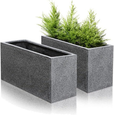 Primrose Set of 2 Poly-Terrazzo Black Trough Indoor Outdoor Planter 100cm - 4