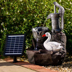 Primrose Solar Duck At The Well Tiered Cascading Water Feature With Battery Backup and Lights 49cm