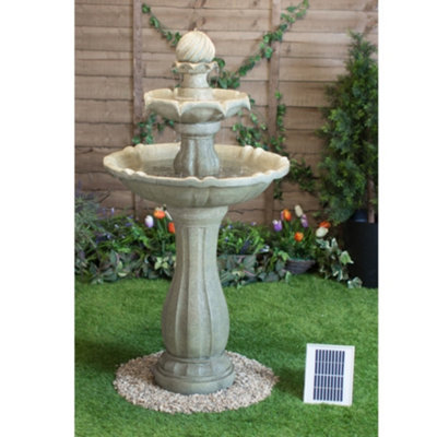 Primrose Solar Powered Antique Imperial Round-Tiered Water Feature Fountain with LED Lights 112cm