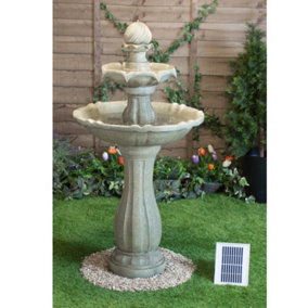 Primrose Solar Powered Antique Imperial Round-Tiered Water  Feature Fountain with LED Lights 112cm