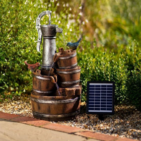 Primrose Solar Powered Birds At The Well Tiered Cascading Water Feature With Battery Backup and LED Lights 62cm
