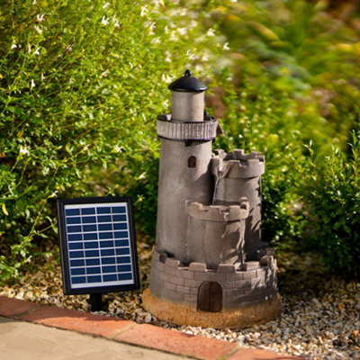 Primrose Solar Powered Grey Castle Cascading Water Feature With Battery ...