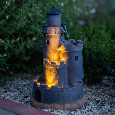Primrose Solar Powered Grey Castle Cascading Water Feature With Battery ...