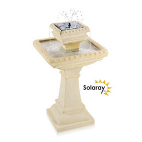 Primrose Solar Powered Ivory 2-Tier Bird Bath Water Feature with LED Lights