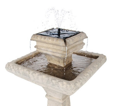 Primrose Solar Powered Ivory 2-Tier Bird Bath Water Feature with LED Lights