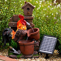 Primrose Solar Powered Rooster Pouring Pots Tiered Cascading Water Feature With Battery Backup and Lights 57cm