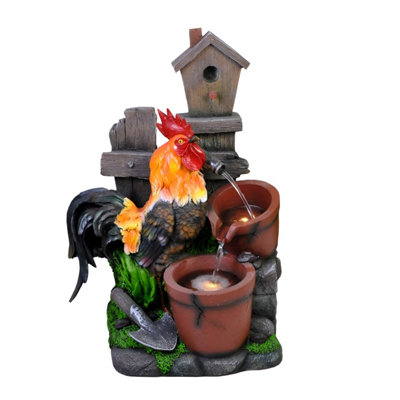Primrose Solar Powered Rooster Pouring Pots Tiered Cascading Water ...