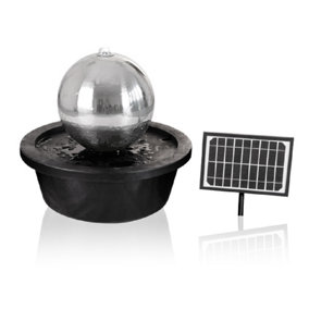 Primrose Solar Powered Stainless Steel Sphere Patio Garden Water Feature Fountain with LED Lights & Reservoir 50cm