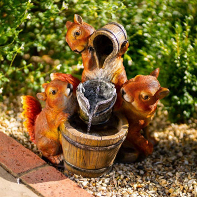Primrose Solar Squirrels Pouring Bowls Tiered Water Feature With Battery Backup and Lights 39cm
