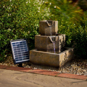 Primrose Solar Tiered Coba Square Cascading Water Feature With Battery Backup and Lights 37cm
