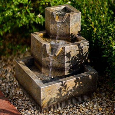 Primrose Solar Tiered Coba Square Cascading Water Feature With Battery Backup and Lights 37cm