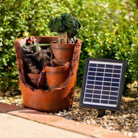 Primrose Solar Tiered Potted Planter Falls Cascading Water Feature With Battery Backup and Lights 39cm