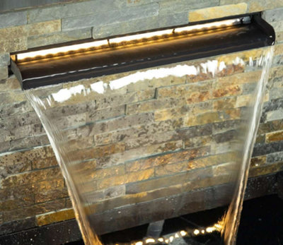 Primrose Sorrento Trough Zinc & Stone Water Feature with Lights H68cm