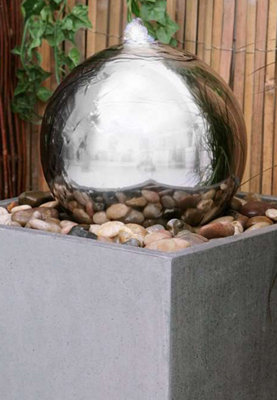 Primrose Sphere Column Water Feature with Lights Indoor Outdoor Use H82cm