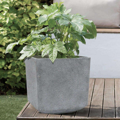 Primrose Square Volcanic Grey Stone and Resin Composite Planter Frost Resistant & Lightweight 43cm