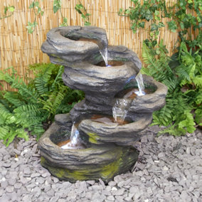 Primrose Stone Effect 5-Tier Cascading Garden Patio Outdoor Water Feature with LED Lights H56cm