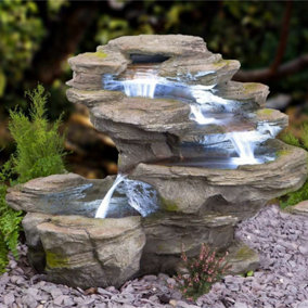 Primrose Stone River Leap 4-Tier Cascading Garden Outdoor Water Feature with Lights H65cm