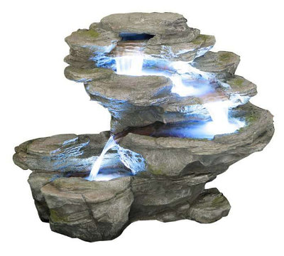Primrose Stone River Leap 4-Tier Cascading Garden Outdoor Water Feature with Lights H65cm
