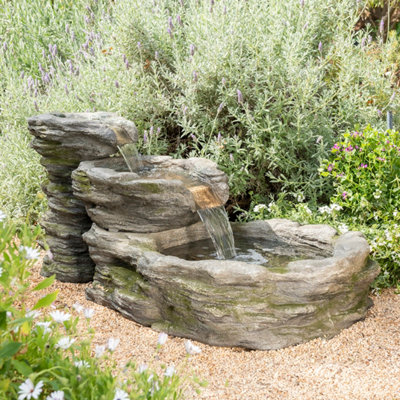 Primrose Stone River Mains Powered Garden Fountain Water Feature with Lights H63cm