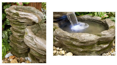 Primrose Stone River Mains Powered Garden Fountain Water Feature with Lights H63cm