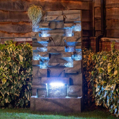 Primrose Stone Water Wall Tiered Cascading Planter Water Feature With Lights H180cm