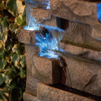 Primrose Stone Water Wall Tiered Cascading Planter Water Feature With Lights H180cm