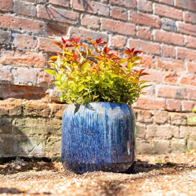 Primrose Stoneware Round High Gloss Garden Planter In Blue Mix 27cm