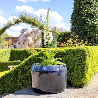 Primrose Stoneware Round High Gloss Garden Planter In Blue Mix 57cm