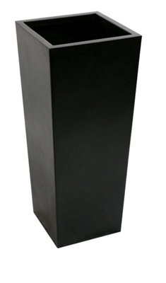 Primrose Tall Flared Square Fibreglass Outdoor Garden Planter in Matt Black 90cm x 43cm