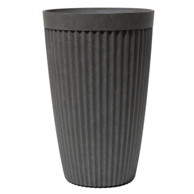 Primrose Tall Round Grey Ribbed Textured Planter Plant Pot 60cm