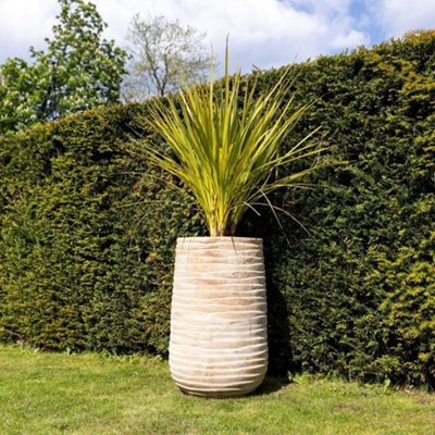 Primrose Tall Round Ribbed Terracotta Planter In Antique Cream 59cm