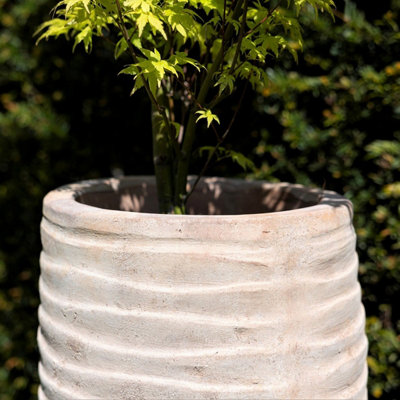 Primrose Tall Round Ribbed Terracotta Planter In Antique Cream 59cm