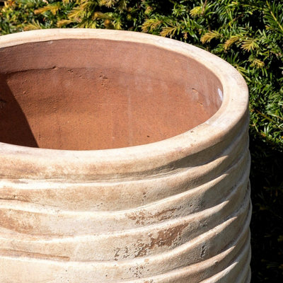 Primrose Tall Round Ribbed Terracotta Planter In Antique Cream 59cm - 5