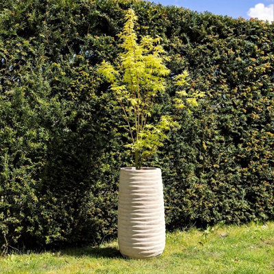 Primrose Tall Round Ribbed Terracotta Planter In Antique Cream 80cm