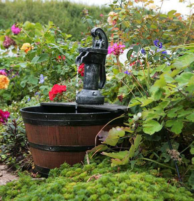 Primrose Tap and Half Barrel Solar Powered Outdoor Water Feature H54cm