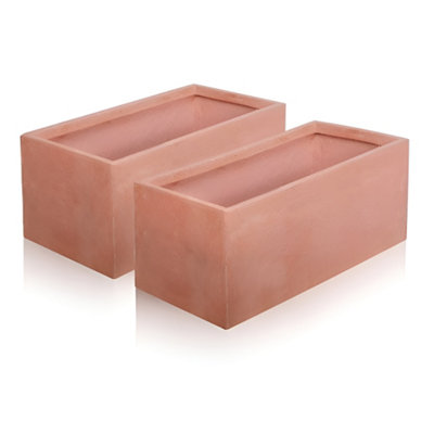 Primrose Terracotta Fibrecotta Rectangular Trough Planters 50cm Set of 2