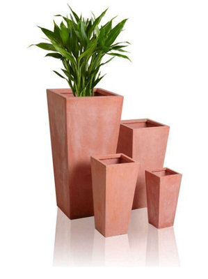 Primrose Terracotta Fibrecotta Tall Flared Square Planter 65cm - 3